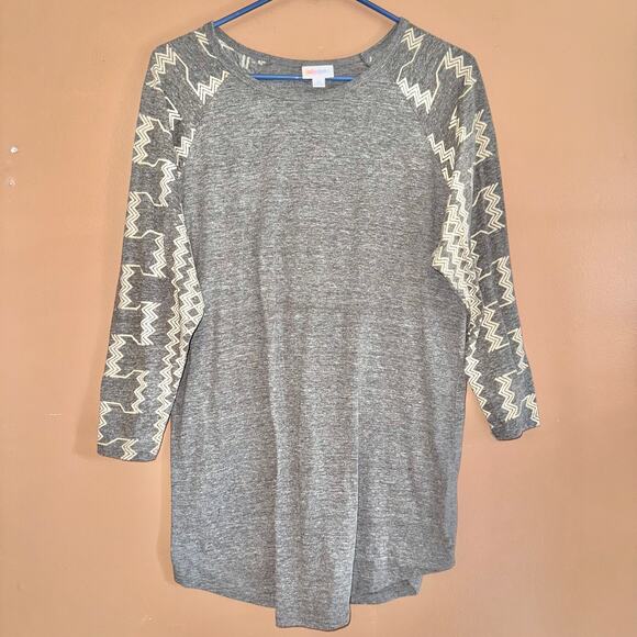 Lularoe Women's 3/4 Sleeve Gray White Patterned Long Sleeve Raglan Top Size XL - Picture 1 of 7